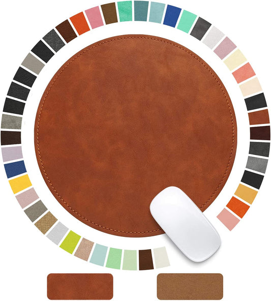 Mouse Pad，Round Mouse Pad，Pu Mouse Pad，Leather Mouse Pad with Stitched Edge Micro-Fiber Base with Non-Slip Waterproof，Mouse Pad for Computers，Laptop，Office & Home，9 X 9 Inch (Caramel Brown)